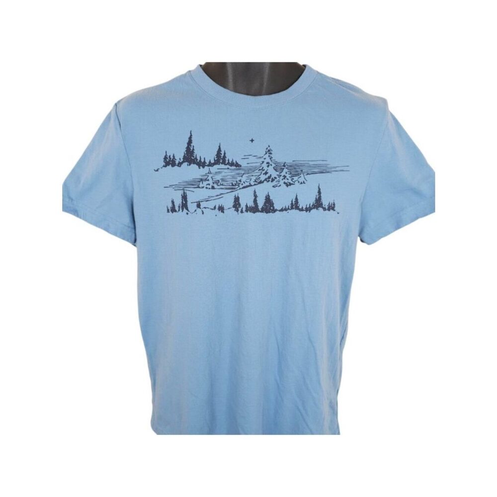 Snowy Mountain T Shirt Mens Size Medium Blue Outdoors Nature Tee - Picture 2 of 6